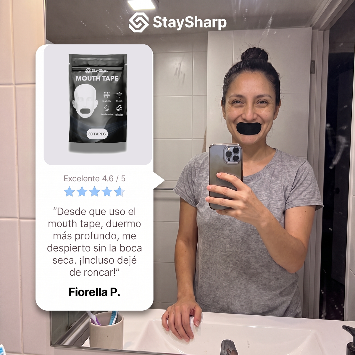 Parche bucal Negro + Tira nasal StaySharp